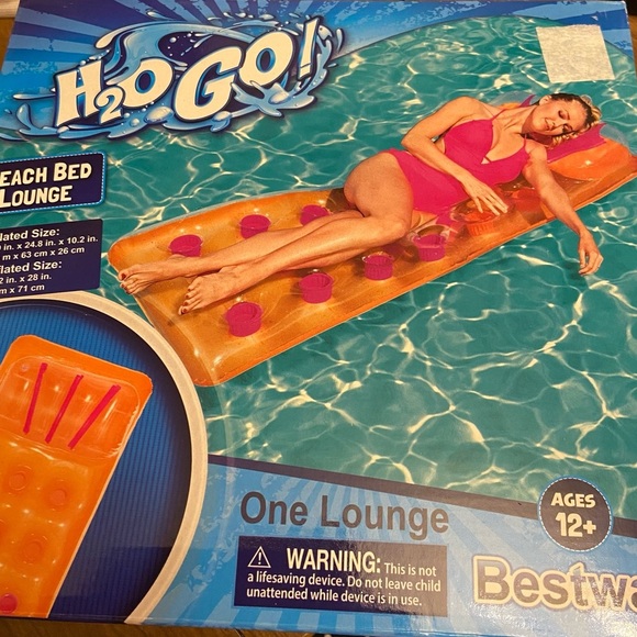 H2O Go Inflatable Pool Lounger Floater In Orange & Pink or Blue & Lime. - Picture 2 of 6